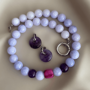 «LILAC» Semi-Fine Natural Stone Choker Necklace And Earrings Jewellery Set - Image 2