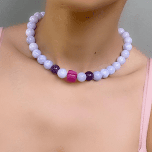 «LILAC» Semi-Fine Natural Stone Choker Necklace And Earrings Jewellery Set - Image 3