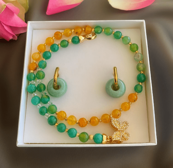 «SUMMER TIME» Natural Stone Luxury Necklace And Earrings Jewellery Set⠀