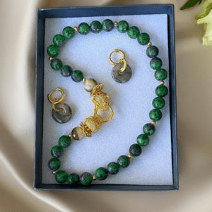«AMAZONIA» Natural Stone And Chain Choker Necklace With Earrings Luxury Jewellery Set - Image 2