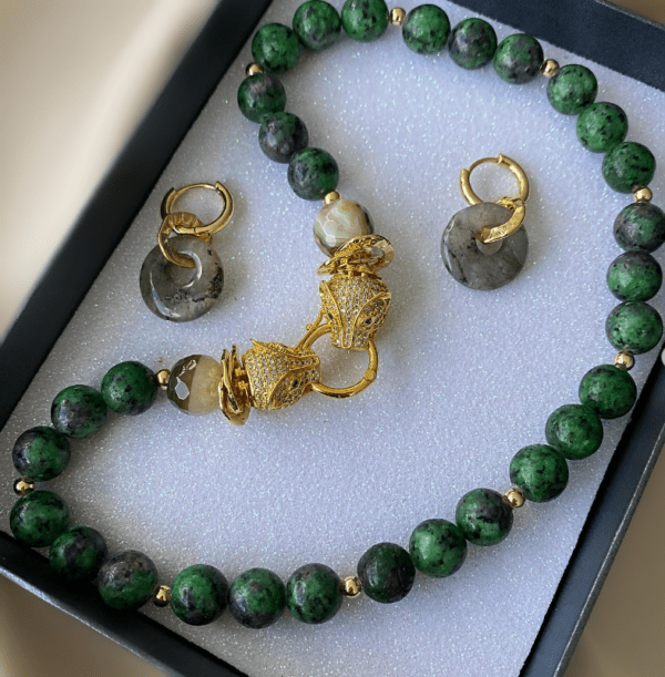 «AMAZONIA» Natural Stone And Chain Choker Necklace With Earrings Luxury Jewellery Set