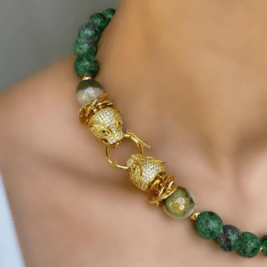 «AMAZONIA» Natural Stone And Chain Choker Necklace With Earrings Luxury Jewellery Set - Image 5