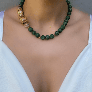 «AMAZONIA» Natural Stone And Chain Choker Necklace With Earrings Luxury Jewellery Set - Image 6
