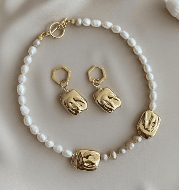«APHRODITE» Natural Pearl Choker Necklace & Earrings Luxury Jewellery Set
