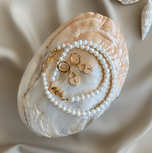 «SECRET» Natural Pearl Luxury Choker Necklace & Earrings Jewellery Set