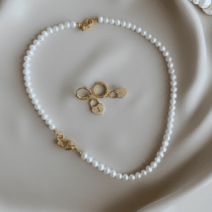 «SECRET» Natural Pearl Luxury Choker Necklace & Earrings Jewellery Set - Image 3
