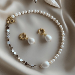 «YEMAYA» Natural Pearl, Seashell Stone Choker Necklace & Earrings Luxury Jewellery Set⠀ - Image 3