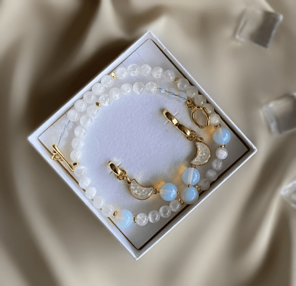 «LUNE» - Natural Stone Choker Necklace & Earrings Luxury Jewelry Set ⠀