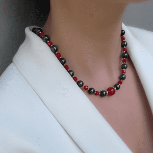 «BLACK CRAMBERRY» Beautiful Crystal & Pearl Necklace With Earring - Transformers - Image 2