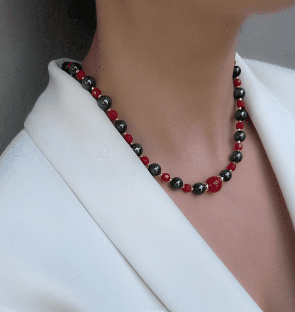 «BLACK CRAMBERRY» Beautiful Crystal & Pearl Necklace With Earring - Transformers