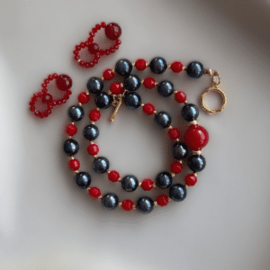 «BLACK CRAMBERRY» Beautiful Crystal & Pearl Necklace With Earring - Transformers - Image 5