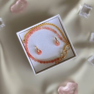 «WATERMELON MARGARITA» Semi-Fine Chain And Natural Stone Necklace Choker & Earrings Jewellery Set - Image 2
