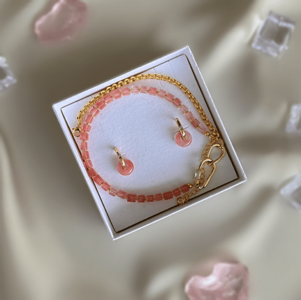 «WATERMELON MARGARITA» Semi-Fine Chain And Natural Stone Necklace Choker & Earrings Jewellery Set