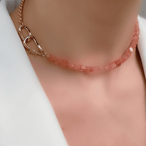 «WATERMELON MARGARITA» Semi-Fine Chain And Natural Stone Necklace Choker & Earrings Jewellery Set - Image 3