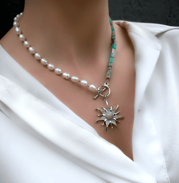 «DE SOLEIL» Semi-Fine Luxury Natural Stone And Pearl Necklace & Bracelet Jewellery Set⠀