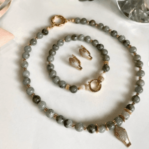 «ASMODEUS» Natural Stone Necklace & Earrings Jewelry Set With Swarovski Crystals⠀ - Image 3