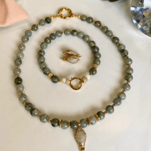 «ASMODEUS» Natural Stone Necklace & Earrings Jewelry Set With Swarovski Crystals⠀ - Image 4