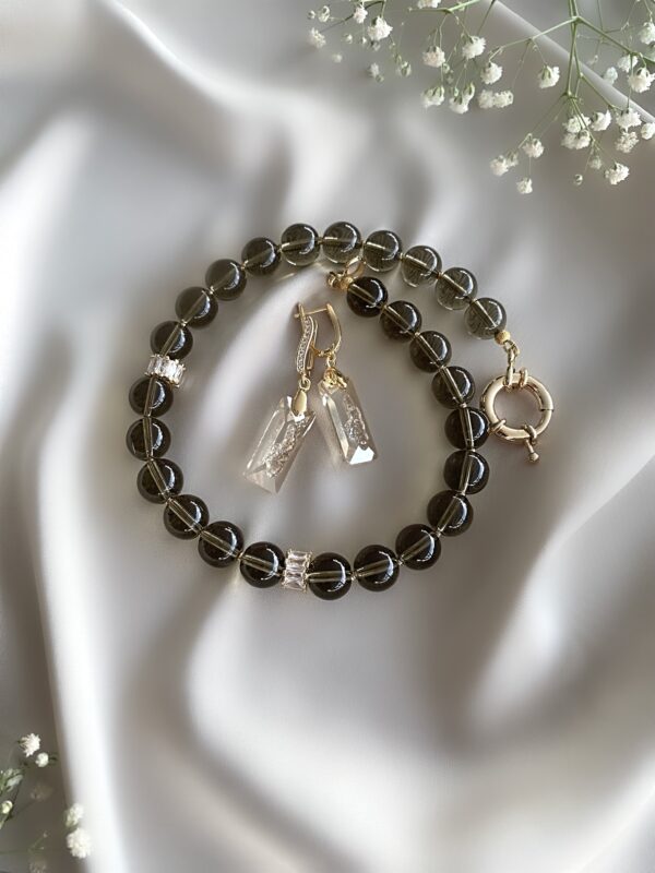 «BRUME» Semi-Fine Natural Stone Necklace And Crystal Earrings Luxury Jewellery Set ⠀