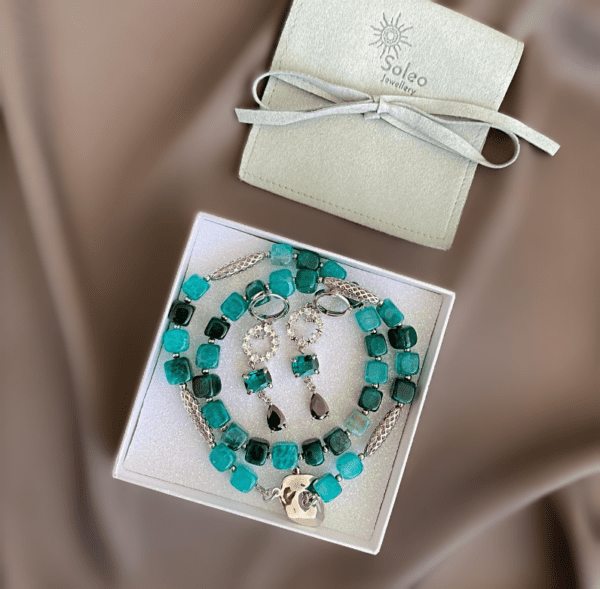 «BLUE CANDY» Semi-Fine Natural Stone Choker Necklace And Earrings Jewellery Set
