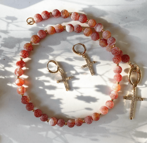 «TAKE.ME.TO.CHURCH» Semi-Fine Natural Stone Necklace And Earrings Jewellery Set⠀