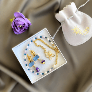 «IRYS» Luxury Semi-Fine Natural Stone And Pearl Necklace And Earrings Jewellery Set - Image 4