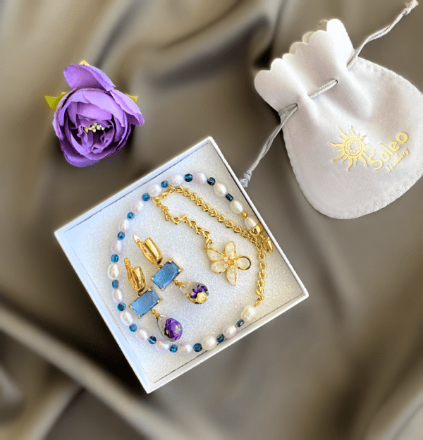 «IRYS» Luxury Semi-Fine Natural Stone And Pearl Necklace And Earrings Jewellery Set