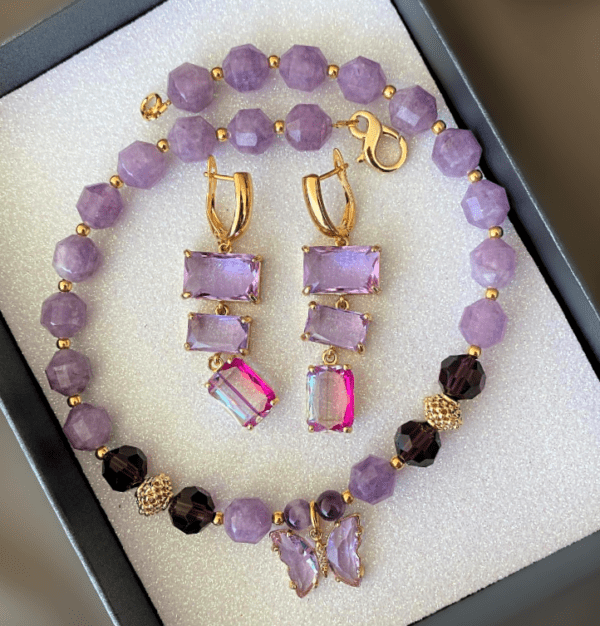 «PURPLE EMPEROR» Luxury Natural Stone Necklace & Earrings Jewellery Set