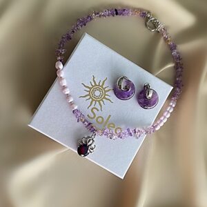 «SKAZKA» Semi-Fine Natural Stone Necklace And Earrings Jewellery Set With Swarovski Crystal Pendant - Image 3