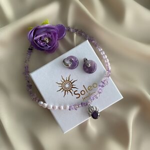 «SKAZKA» Semi-Fine Natural Stone Necklace And Earrings Jewellery Set With Swarovski Crystal Pendant - Image 2